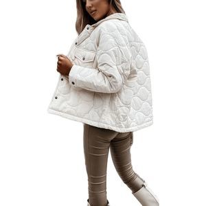 AOVDE Women's Quilted Jacket Lightweight Outerwear Loose Fit White Size Large